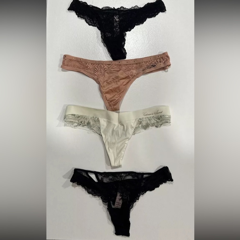 Victoria’s Secret XS Panties Lace Thong Black Beije Mint Set Of 4 XS nwt $49